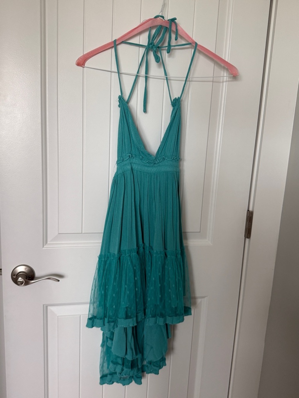 R. VIVIMOS Teal Halter High-Low Sundress